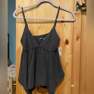 Charcoal flowy tank top. Pretty stitching. Adjustable straps